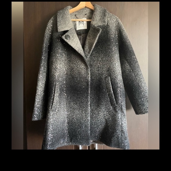 Milly Women's Sequin Wool Angle Coat Charcoal Long Blazer Ombre size M - Picture 2 of 5